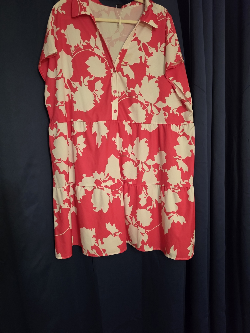 SHEIN Hot Pink and White Floral Tiered Shirt Dress
